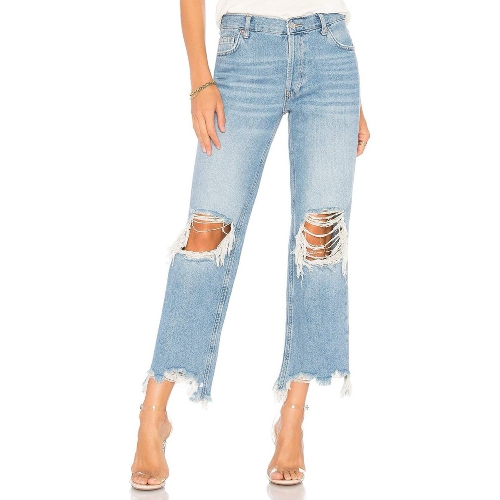 We the Free Free People Light Wash Distressed Maggie Straight Leg Jeans 28